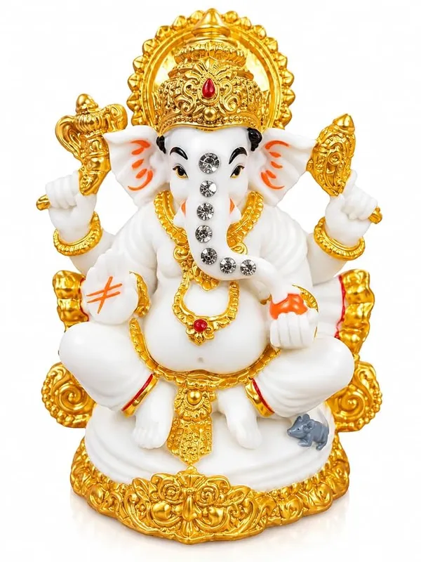 Lord_Ganesha_Idol_Statue,_White_and_Gold_Resin_Figurine