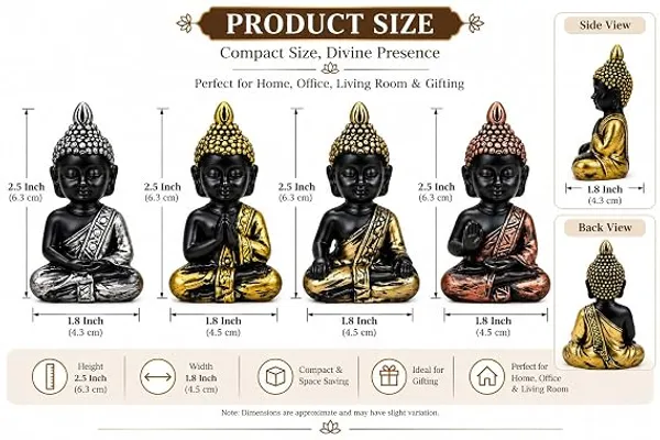 Meditating_Buddha_Figurine_Set_of_4,_Resin,_Black_and_Gold