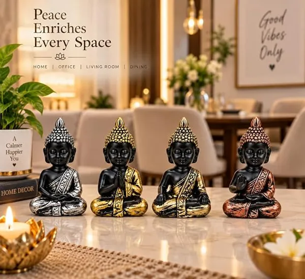 Meditating_Buddha_Figurine_Set_of_4,_Resin,_Black_and_Gold