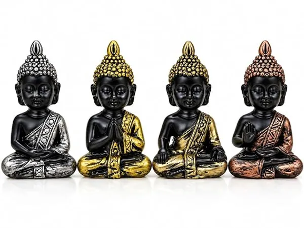Meditating_Buddha_Figurine_Set_of_4,_Resin,_Black_and_Gold