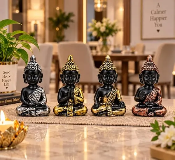 Meditating_Buddha_Figurine_Set_of_4,_Resin,_Black_and_Gold