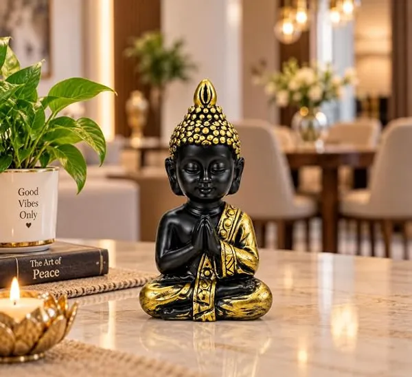 Meditating_Buddha_Figurine_Set_of_4,_Resin,_Black_and_Gold