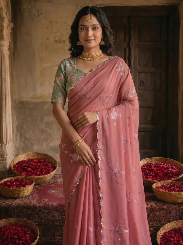 Dusty_Rose_Pink_Georgette_Floral_Sequin_Embroidered_Saree_For_Women