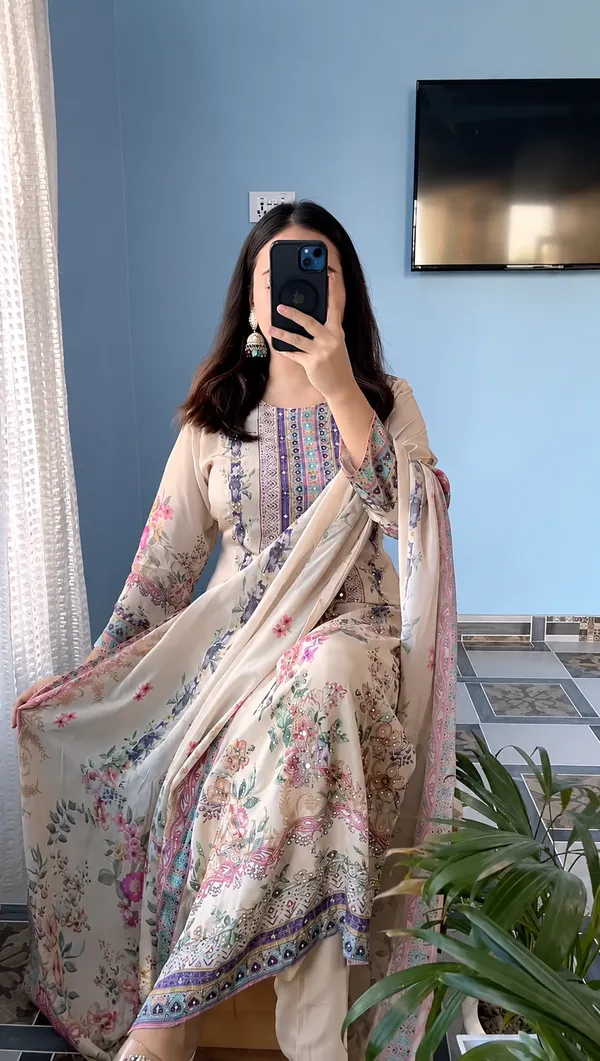 Beige_Pure_Silk_Mirror_Work_Embroidered_Suit_Set_For_Women