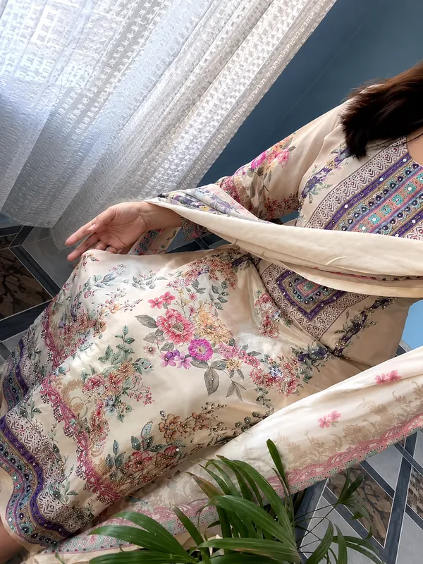 Beige_Pure_Silk_Mirror_Work_Embroidered_Suit_Set_For_Women