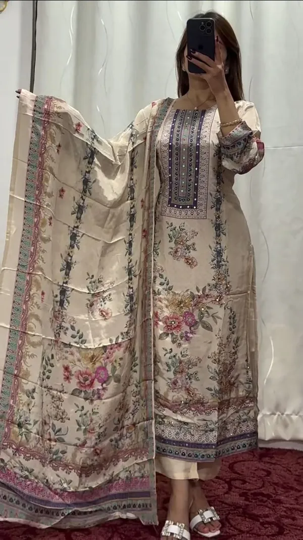 Beige_Pure_Silk_Mirror_Work_Embroidered_Suit_Set_For_Women