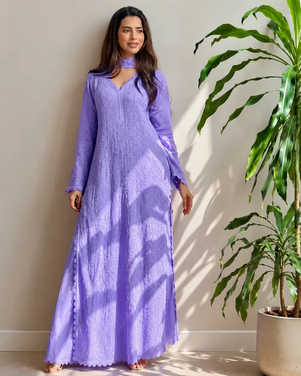 Lavender_Georgette_Chikankari_Embroidered_Kurta_Pant_Dupatta_Set_For_Women