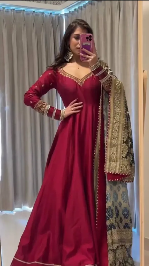 Aarzoo_Red_Chinon_Silk_Anarkali_Gown_Set_Grace_in_Every_Twirl