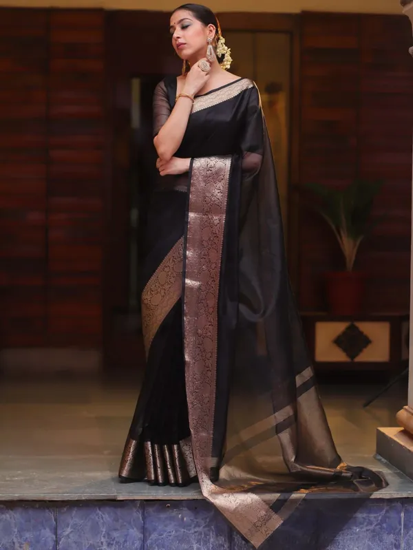 Black_Organza_Zari_Border_Saree_For_Women