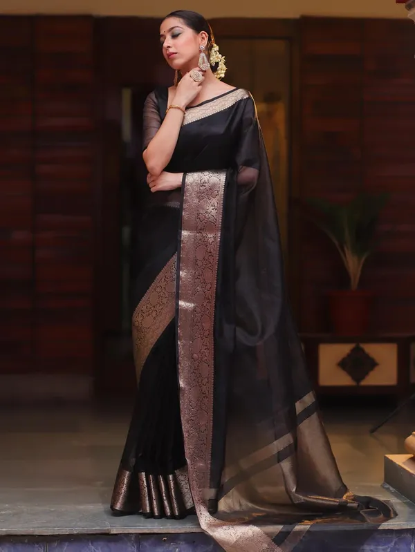 Black_Organza_Zari_Border_Saree_For_Women