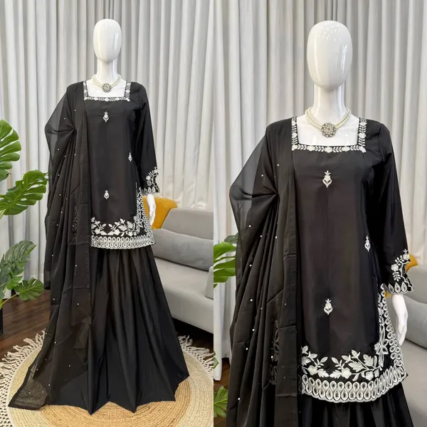 Black_Crepe_Embroidered_Kurti_Palazzo_Set_With_Dupatta_For_Women