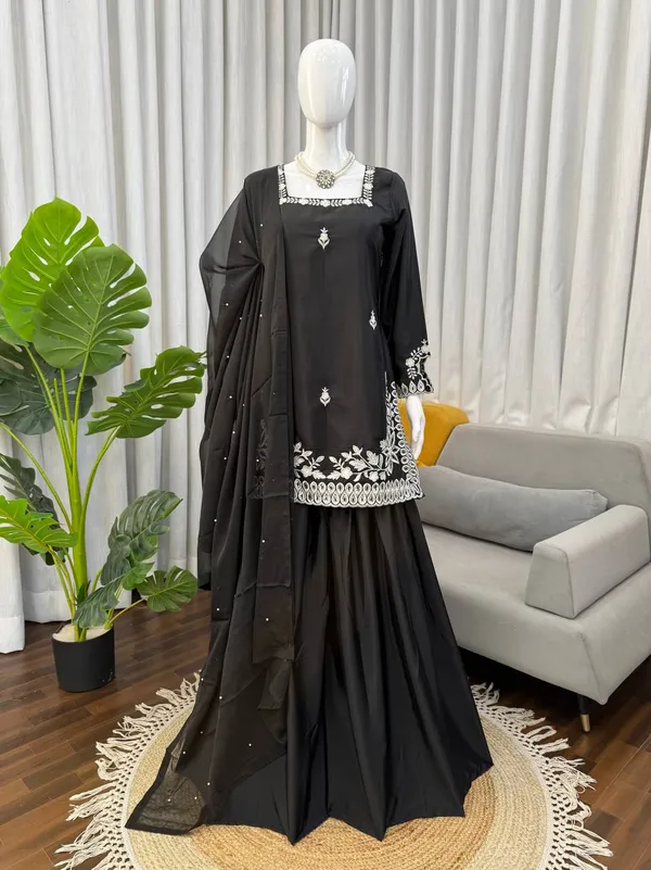 Black_Crepe_Embroidered_Kurti_Palazzo_Set_With_Dupatta_For_Women