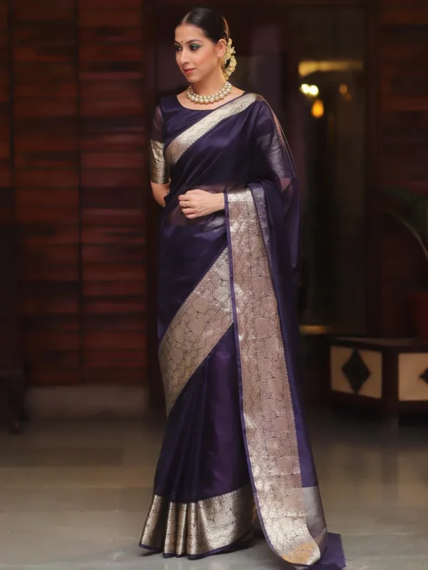 Blue_Kanjivaram_Organza_Saree_with_Rich_Woven_Zari_Border_|_Festive_&_Wedding_Wear