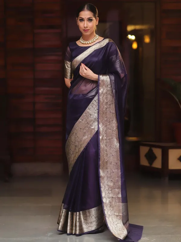 Blue_Kanjivaram_Organza_Saree_with_Rich_Woven_Zari_Border_|_Festive_&_Wedding_Wear