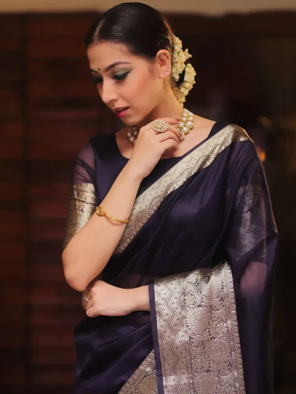 Blue_Organza_Kanjivaram_Zari_Border_Saree_For_Women