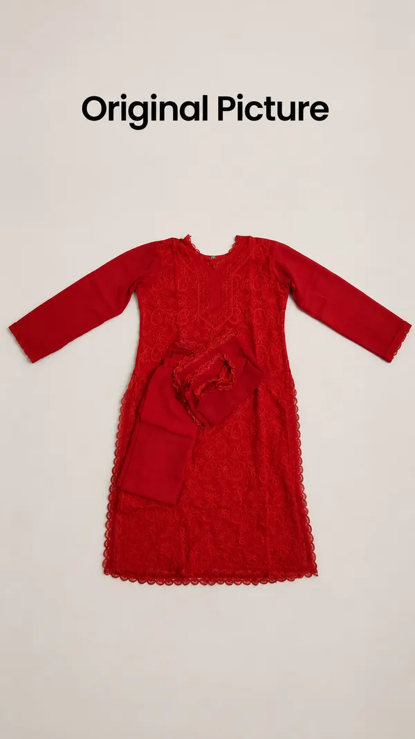 Red_Georgette_Chikankari_Embroidery_Kurta_With_Pant_And_Dupatta_For_Women