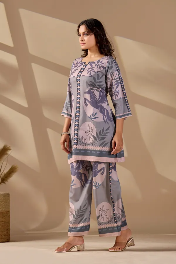 Grey_Cotton_Slub_Floral_Printed_Kurta_Trouser_Co-Ord_Set_For_Women