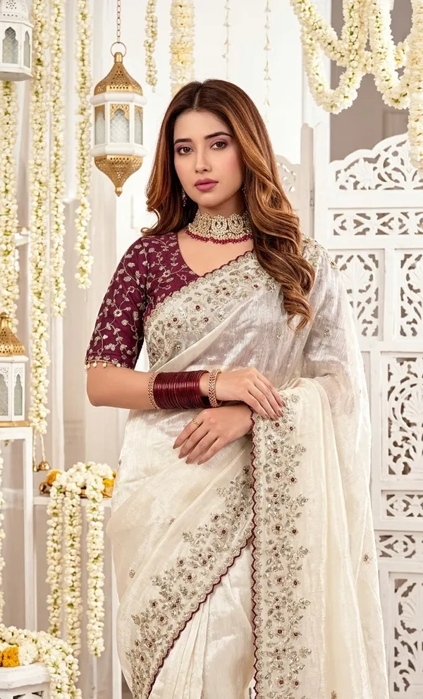 White_Satin_Dual_Shade_Sequin_Embroidered_Saree_For_Women