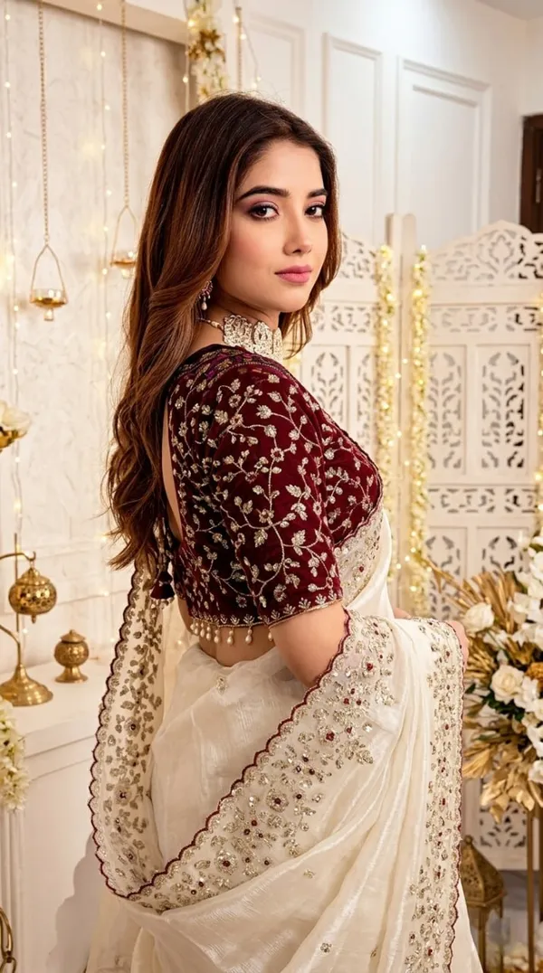 White_Satin_Dual_Shade_Sequin_Embroidered_Saree_For_Women