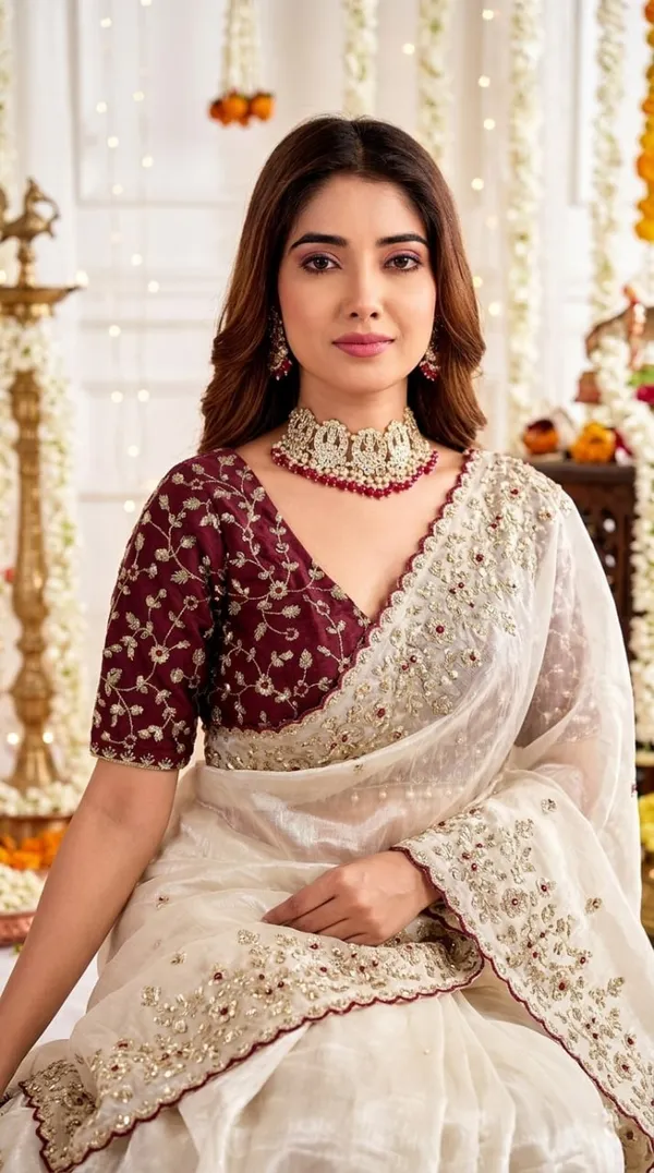 White_Satin_Dual_Shade_Sequin_Embroidered_Saree_For_Women