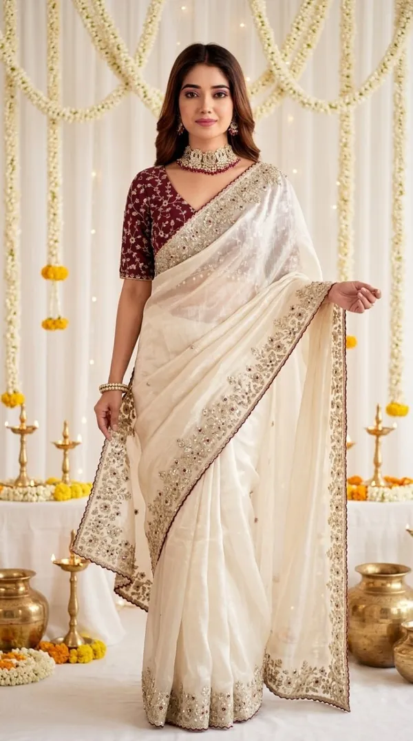 White_Satin_Dual_Shade_Sequin_Embroidered_Saree_For_Women