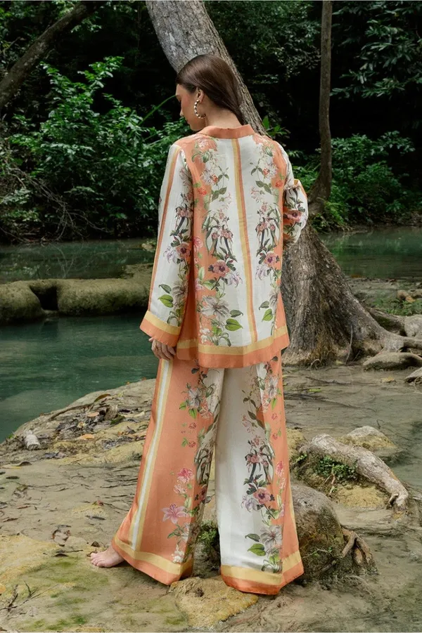 White_Cotton_Slub_Floral_Printed_V-Neck_Tunic_Trouser_Co-Ord_Set_For_Women