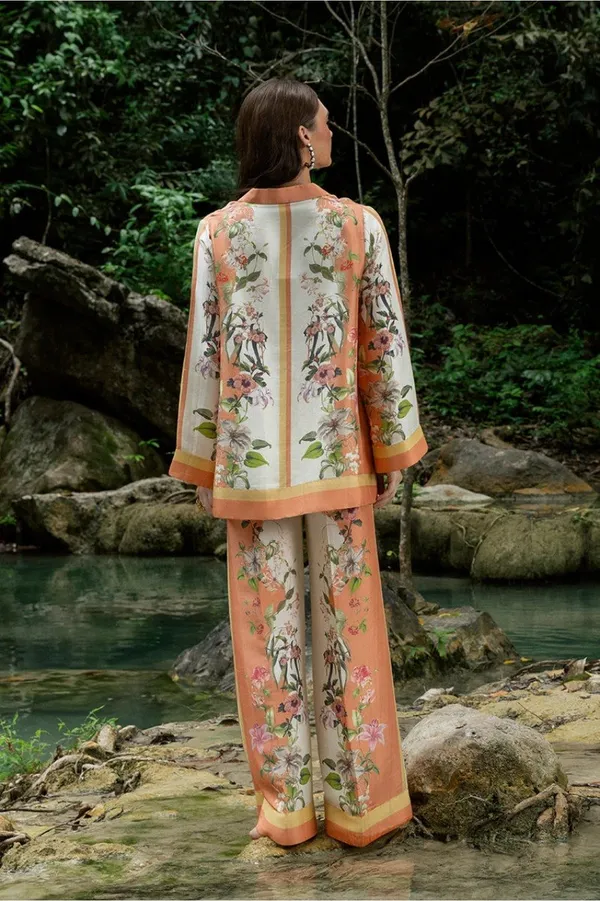 White_Cotton_Slub_Floral_Printed_V-Neck_Tunic_Trouser_Co-Ord_Set_For_Women