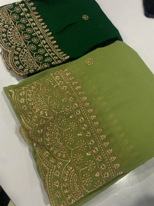 Green_Embroidered_Georgette_Saree_with_Contrast_Embroidered_Blouse
