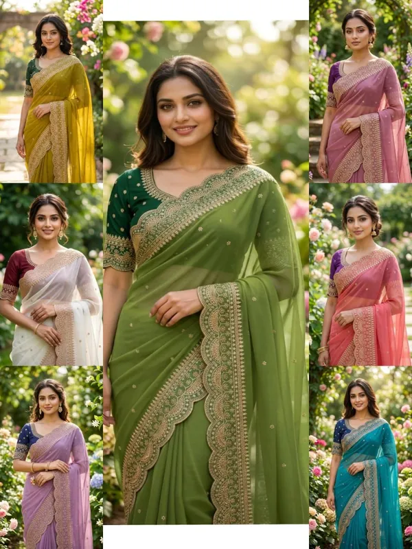 Green_Georgette_Embroidered_Buti_Saree_For_Women