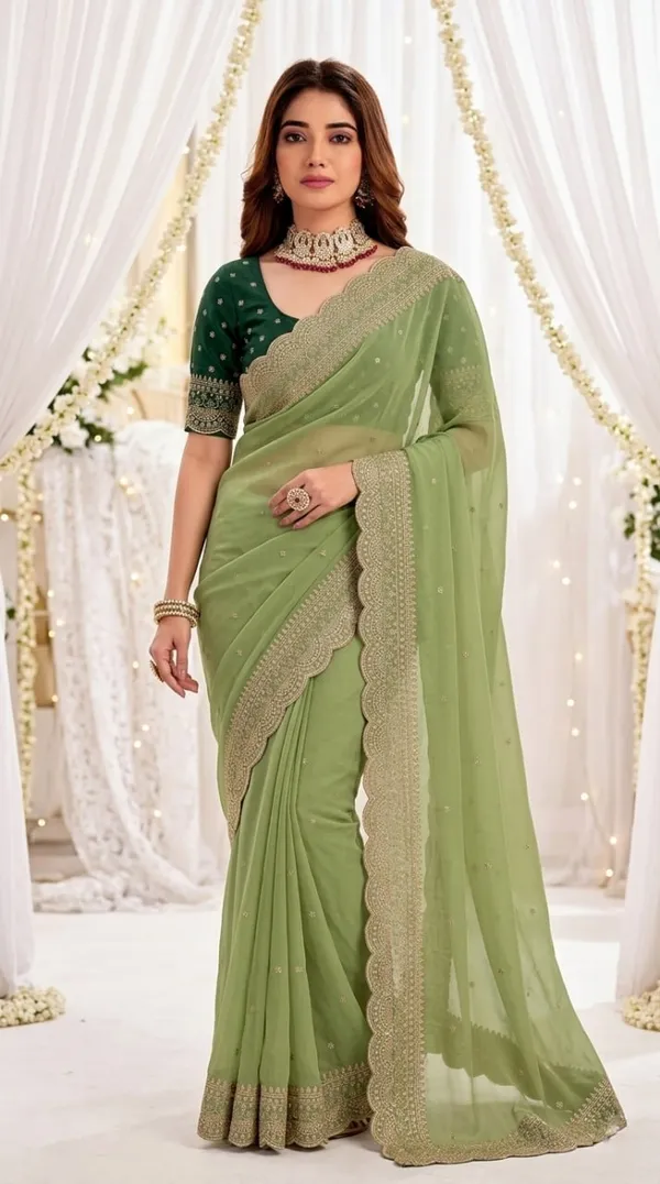 Green_Georgette_Embroidered_Buti_Saree_For_Women