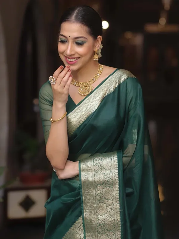 Green_Organza_Zari_Border_Saree_For_Women