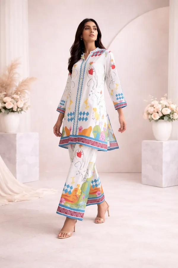 White_Cotton_Slub_Printed_Kurta_Palazzo_Co-Ord_Set_For_Women