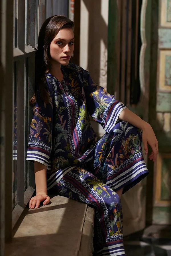 Navy_Blue_Modal_Silk_Floral_Printed_Tunic_Culotte_Co-Ord_Set_For_Women