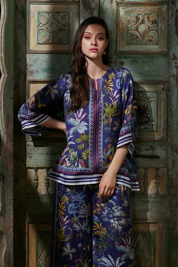 Navy_Blue_Modal_Silk_Floral_Printed_Tunic_Culotte_Co-Ord_Set_For_Women