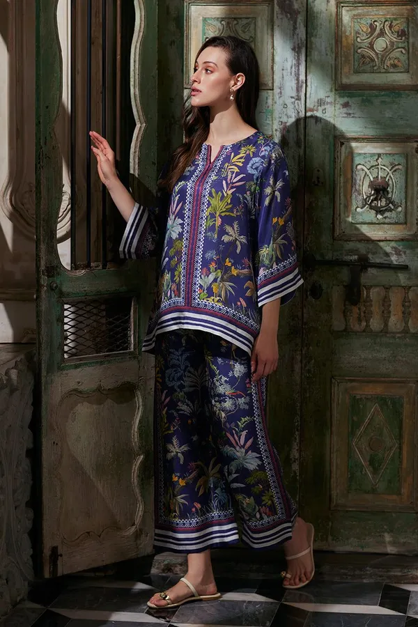 Navy_Blue_Modal_Silk_Floral_Printed_Tunic_Culotte_Co-Ord_Set_For_Women