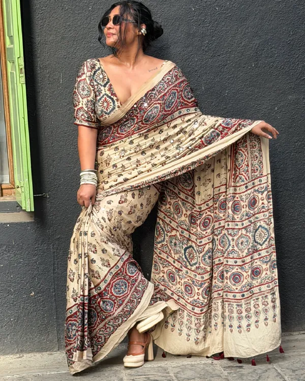 Ivory_Modal_Silk_Ajrakh_Printed_Saree_For_Women