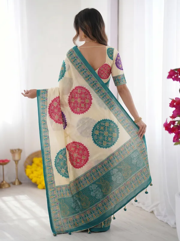 Ivory_White_&_Turquoise_Blue_Pure_Modal_Silk_Saree_with_Multicolor_Mandala_Print_&_Heritage_Designer_Pallu