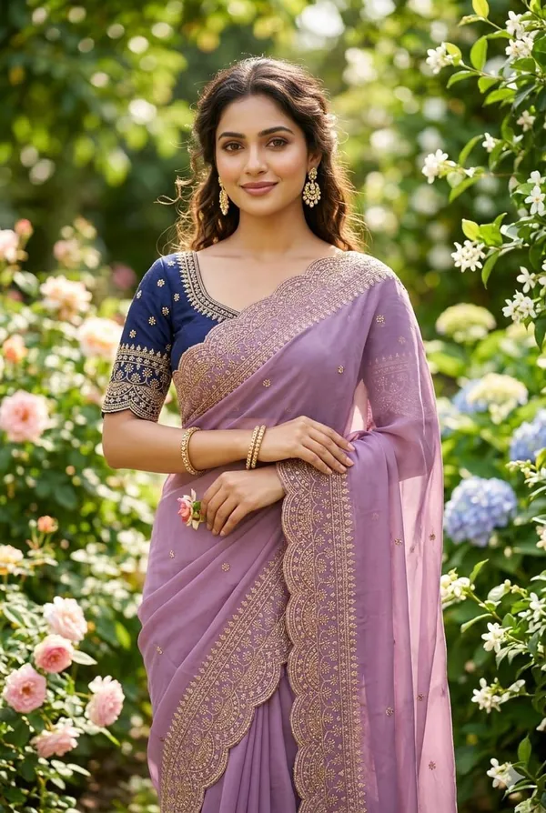 Lavender_Georgette_Embroidered_Buti_Saree_For_Women