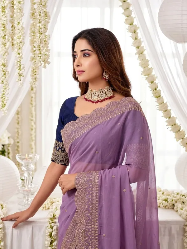 Lavender_Georgette_Embroidered_Buti_Saree_For_Women