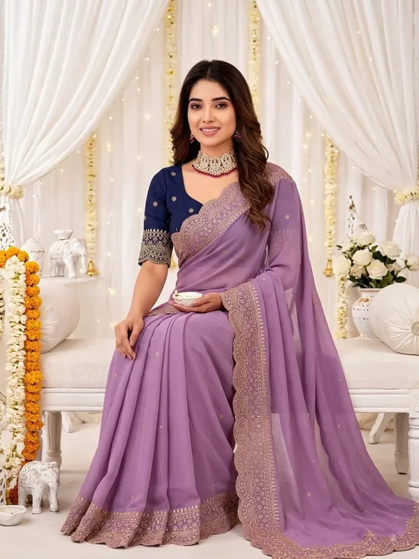 Lavender_Georgette_Embroidered_Buti_Saree_For_Women