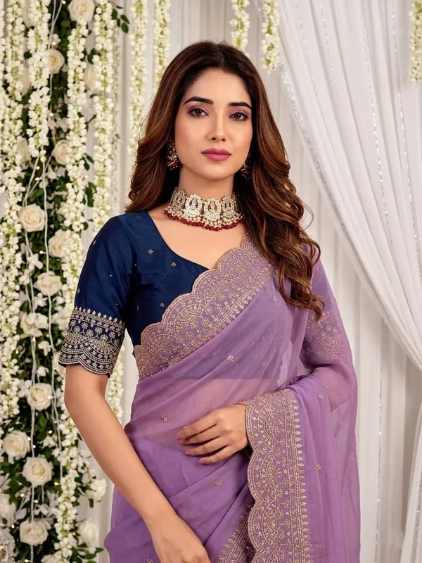 Lavender_Georgette_Embroidered_Buti_Saree_For_Women