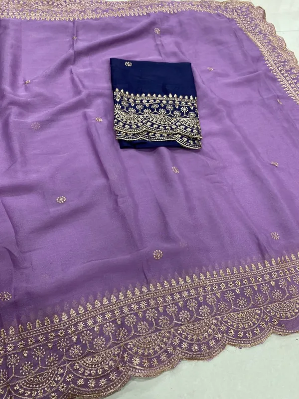 Lavender_Georgette_Embroidered_Buti_Saree_For_Women