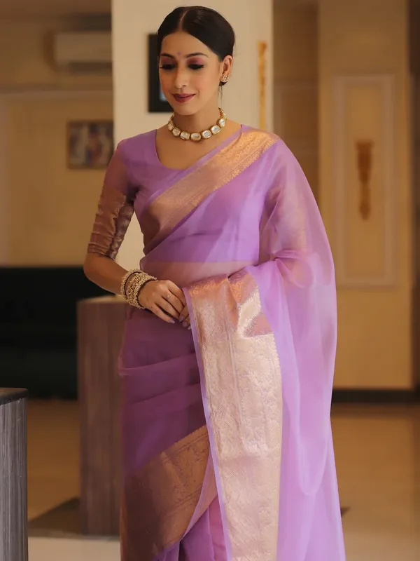 Lavender_Organza_Kanjivaram_Zari_Border_Saree_For_Women