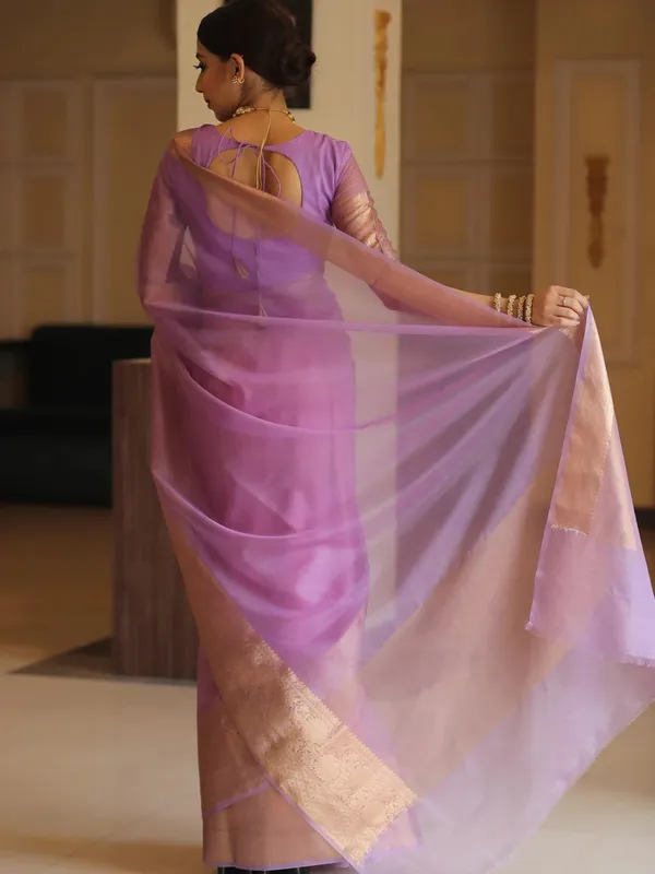 Lavender_Kanjivaram_Organza_Saree_with_Woven_Zari_Border_|_Graceful_Festive_Look