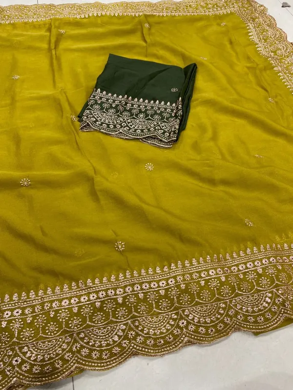 Lime_Embroidered_Georgette_Saree_with_Contrast_Embroidered_Blouse