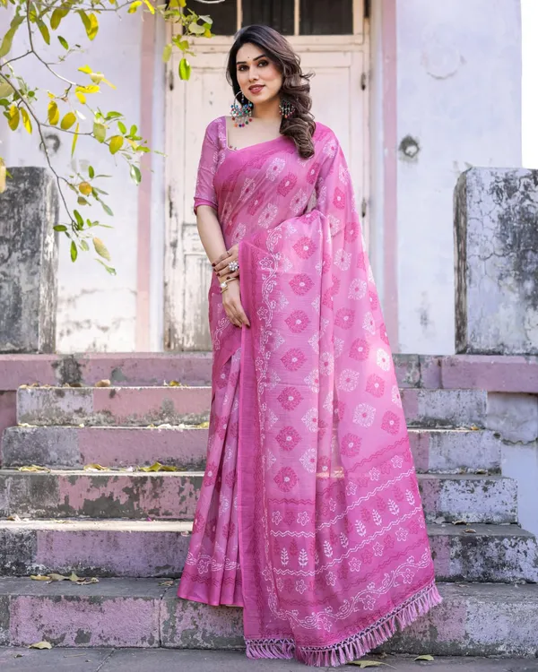 Pink_Linen_Cotton_Floral_Printed_Saree_For_Women