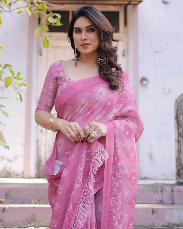 Pink_Linen_Cotton_Floral_Printed_Saree_For_Women