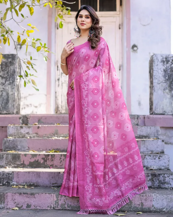 Pink_Linen_Cotton_Floral_Printed_Saree_For_Women