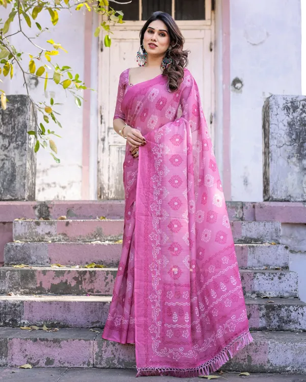 Pink_Linen_Cotton_Floral_Printed_Saree_For_Women