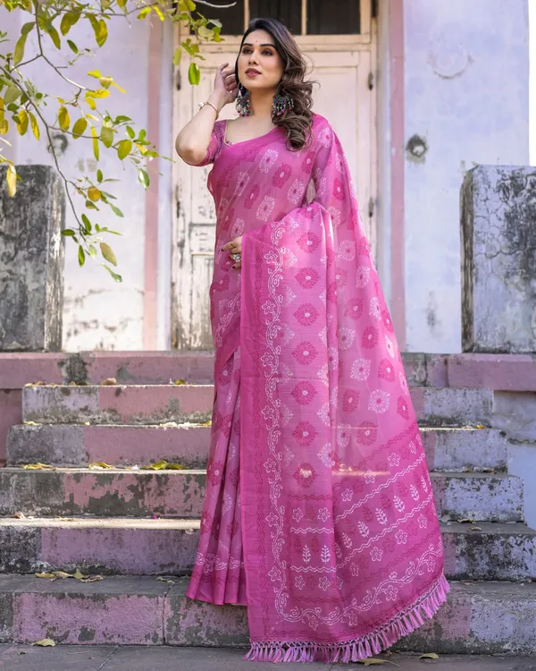 Pink_Linen_Cotton_Floral_Printed_Saree_For_Women